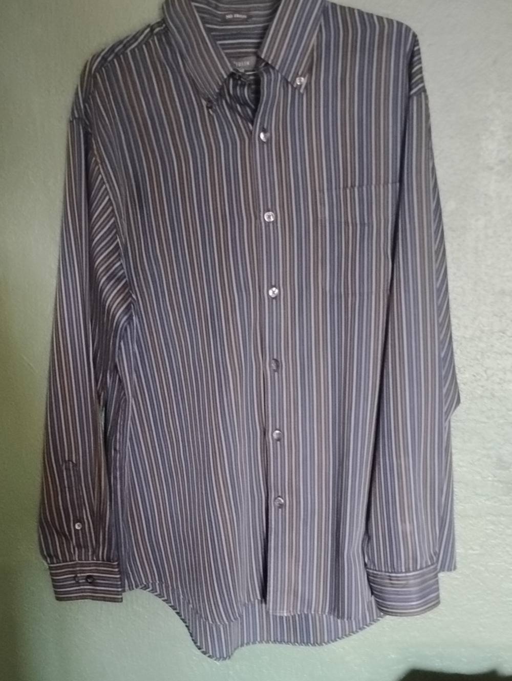 Van Heusen Men's Blue and Gray Striped Button-Down Dress Shirt